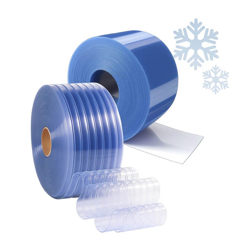 Ribbed and solid PVC strip curtains for freezers